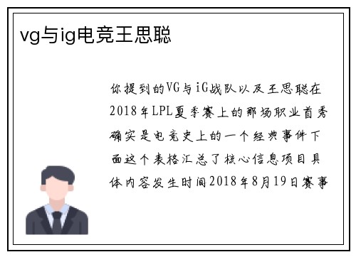 vg与ig电竞王思聪