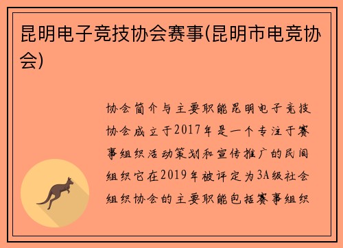 昆明电子竞技协会赛事(昆明市电竞协会)